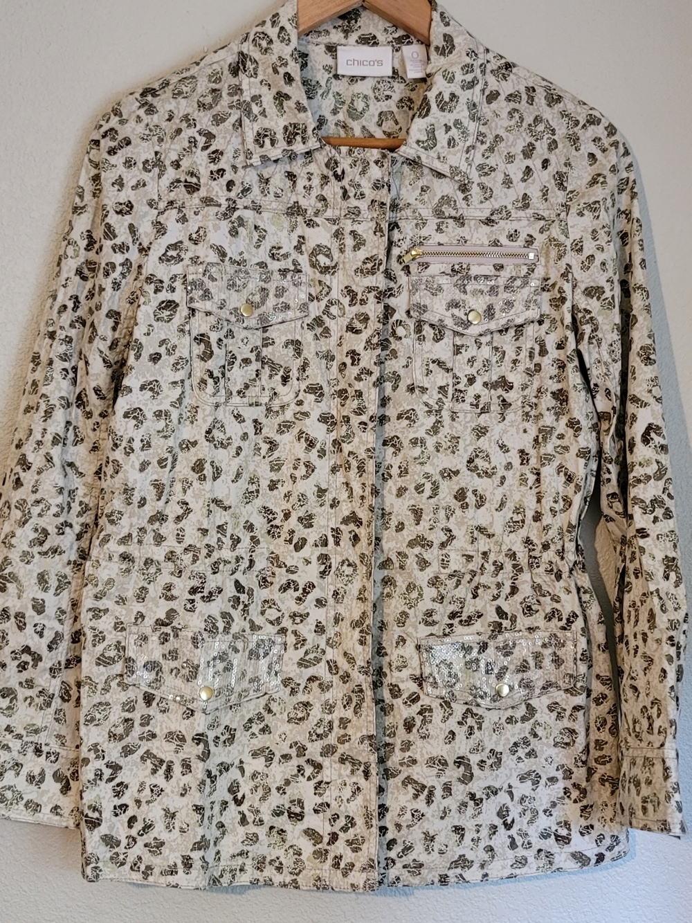 Chico's Cream Leopard-Print Lightweight Jacket